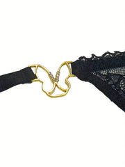 Floral Lace Mesh Thongs Butterfly Shape Ring Linked Intimates Panties
