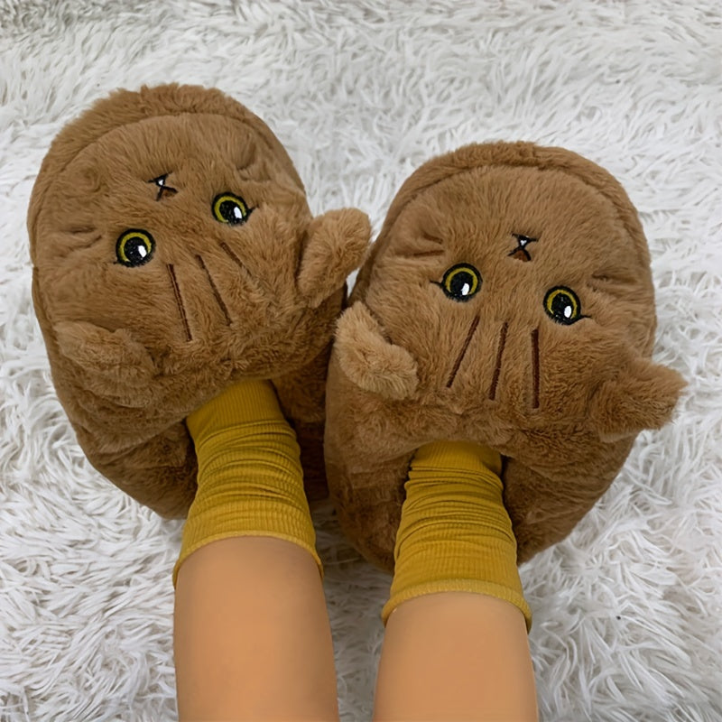 Cartoon Kitten Furry House Shoes For Girls Non Slip Soft Bottom Walking Shoes