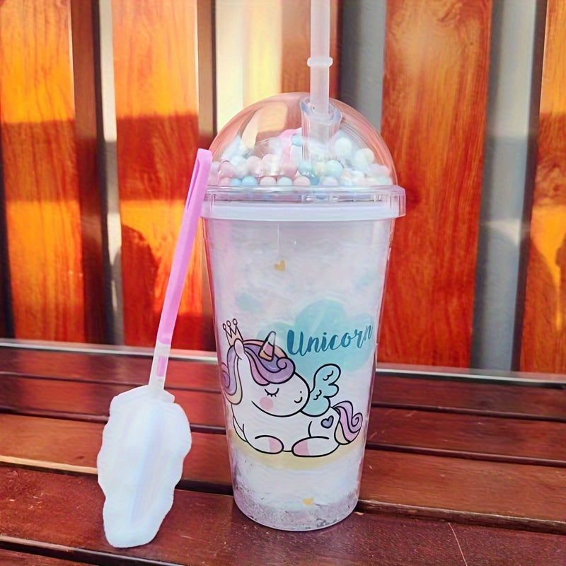 450ml Double Layered Rainbow Water Bottle with Straw & Lid