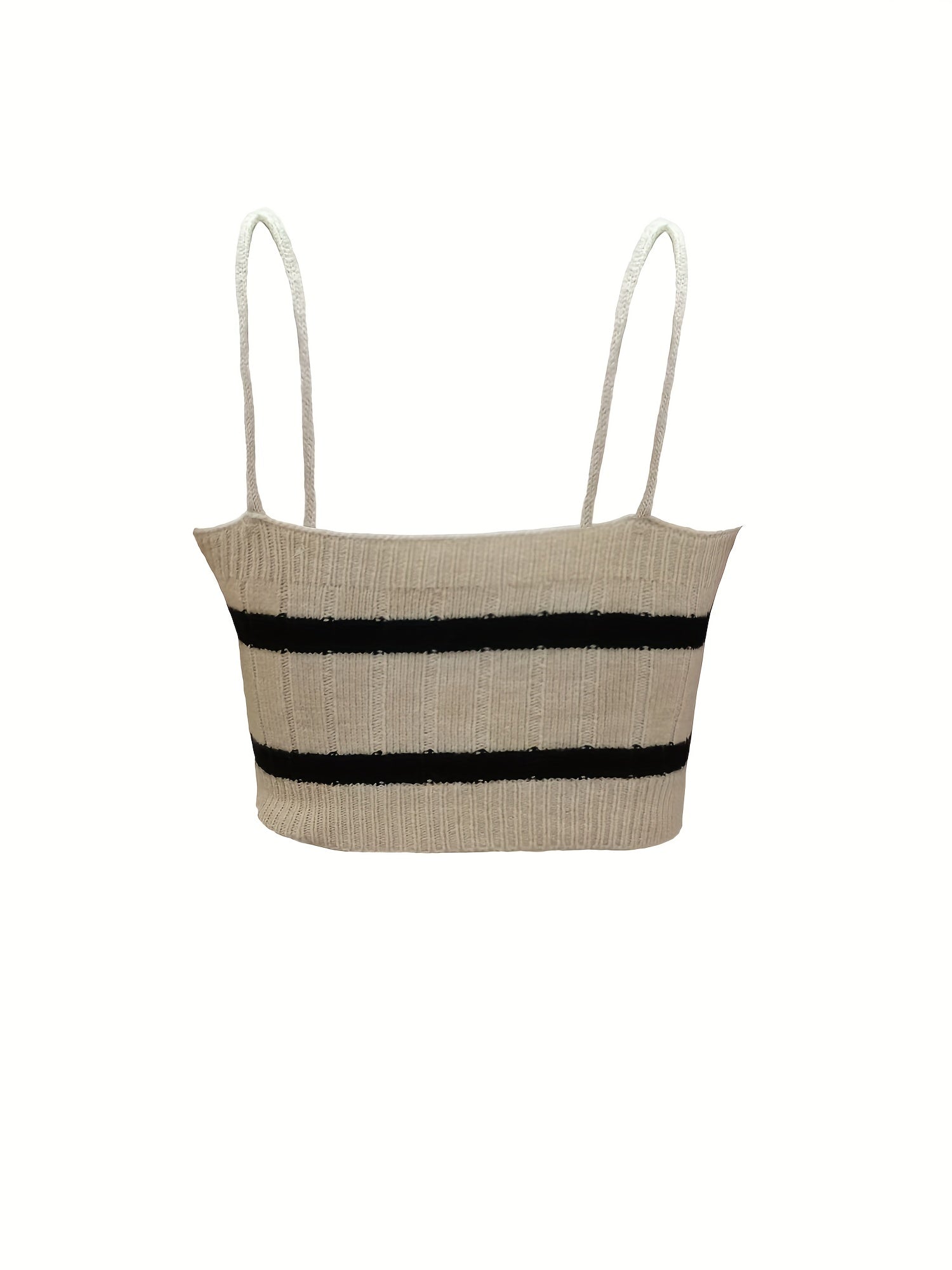 Stripe Pattern Knitted Two piece Set Long Sleeve Top & Crop Cami Outfits