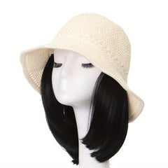 Wide Brim Bucket Hat for Women Knitted Fisherman Hat Sun Protection