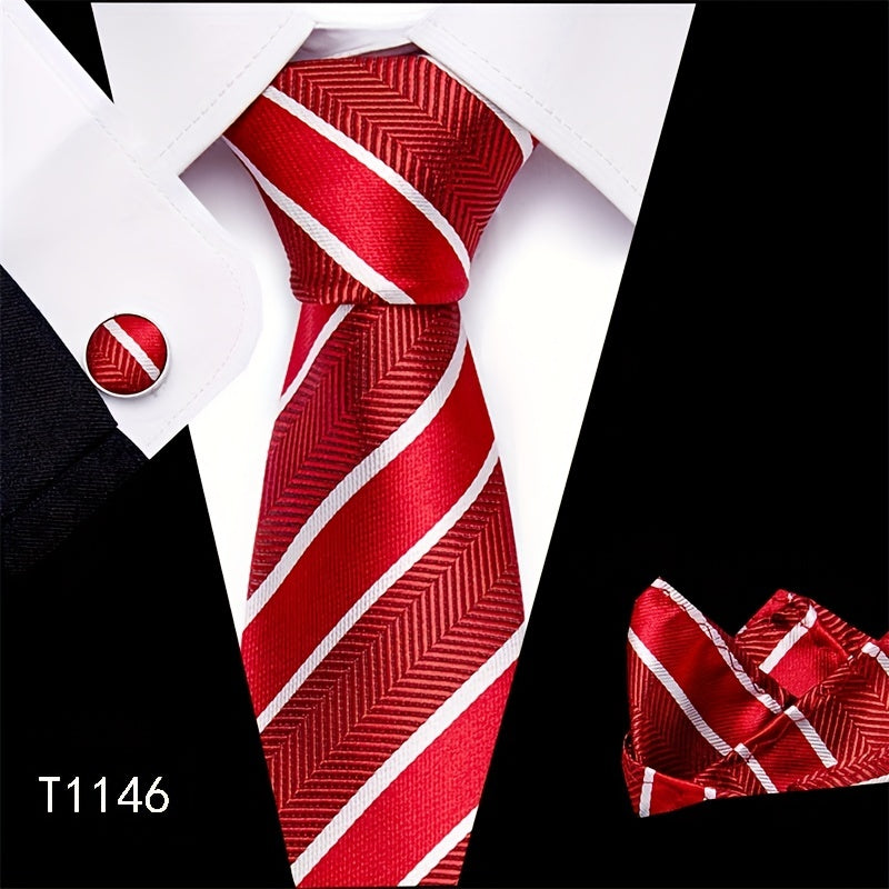 Men's Tie Set Striped Necktie Pocket Square Cufflinks Set