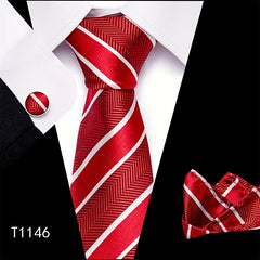 Men's Tie Set Striped Necktie Pocket Square Cufflinks Set