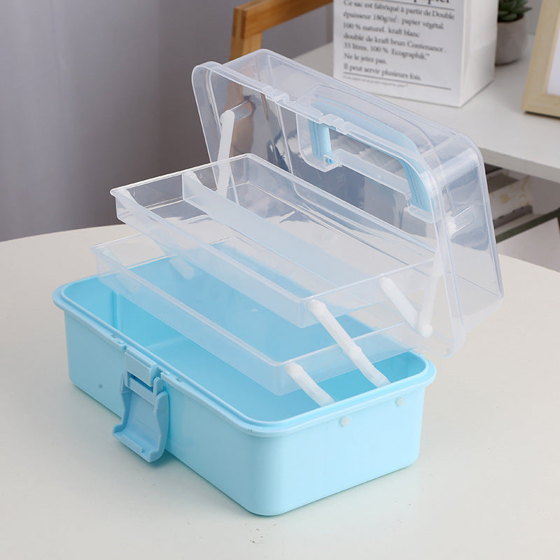 Clear Plastic Craft Storage Box 3 Layers Organizer with Handle