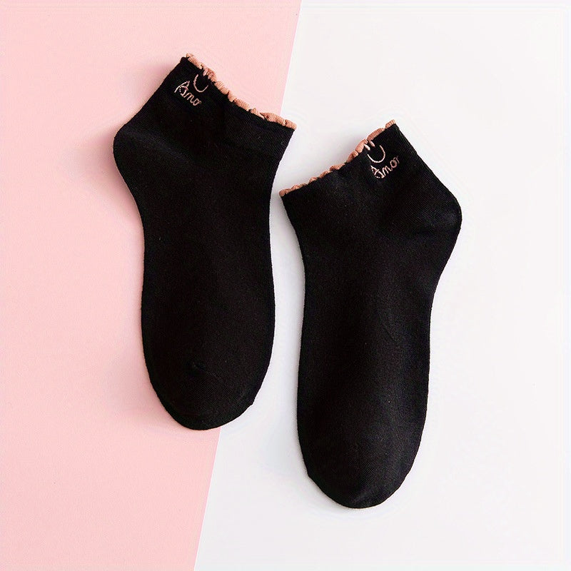 Girls Kids Smile Face Pattern Socks Breathable Comfy Short Socks