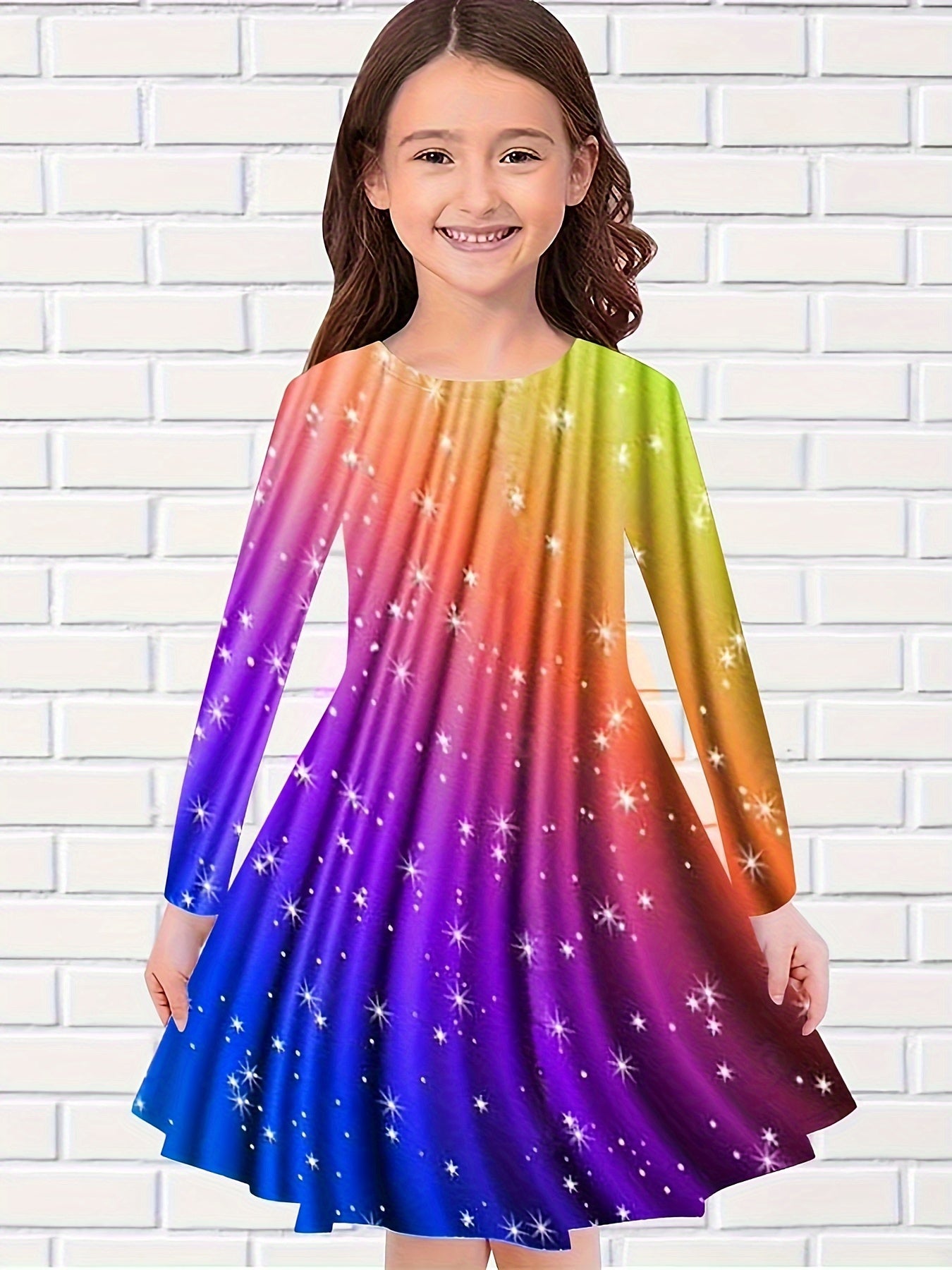 Rainbow Snowflake Print Dress for Fall Party