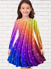 Rainbow Snowflake Print Dress for Fall Party
