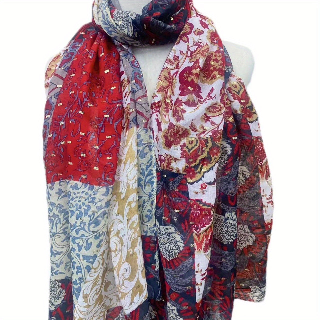 Hot Stamping Scarf Boho Flower Print Headwrap Casual Shawl Women