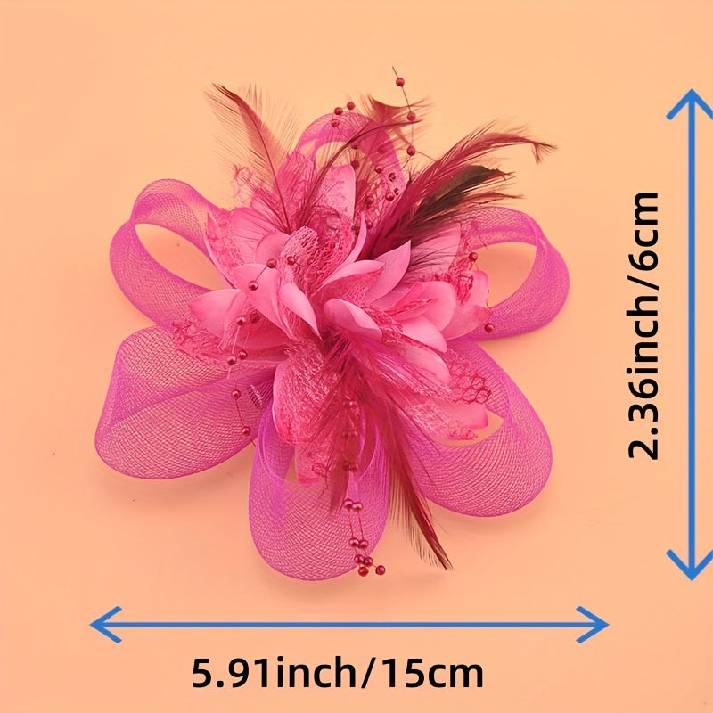 Faux Feather Mesh Flower Clip for Women Prom Party Dry Clean Accessory