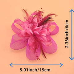 Faux Feather Mesh Flower Clip for Women Prom Party Dry Clean Accessory