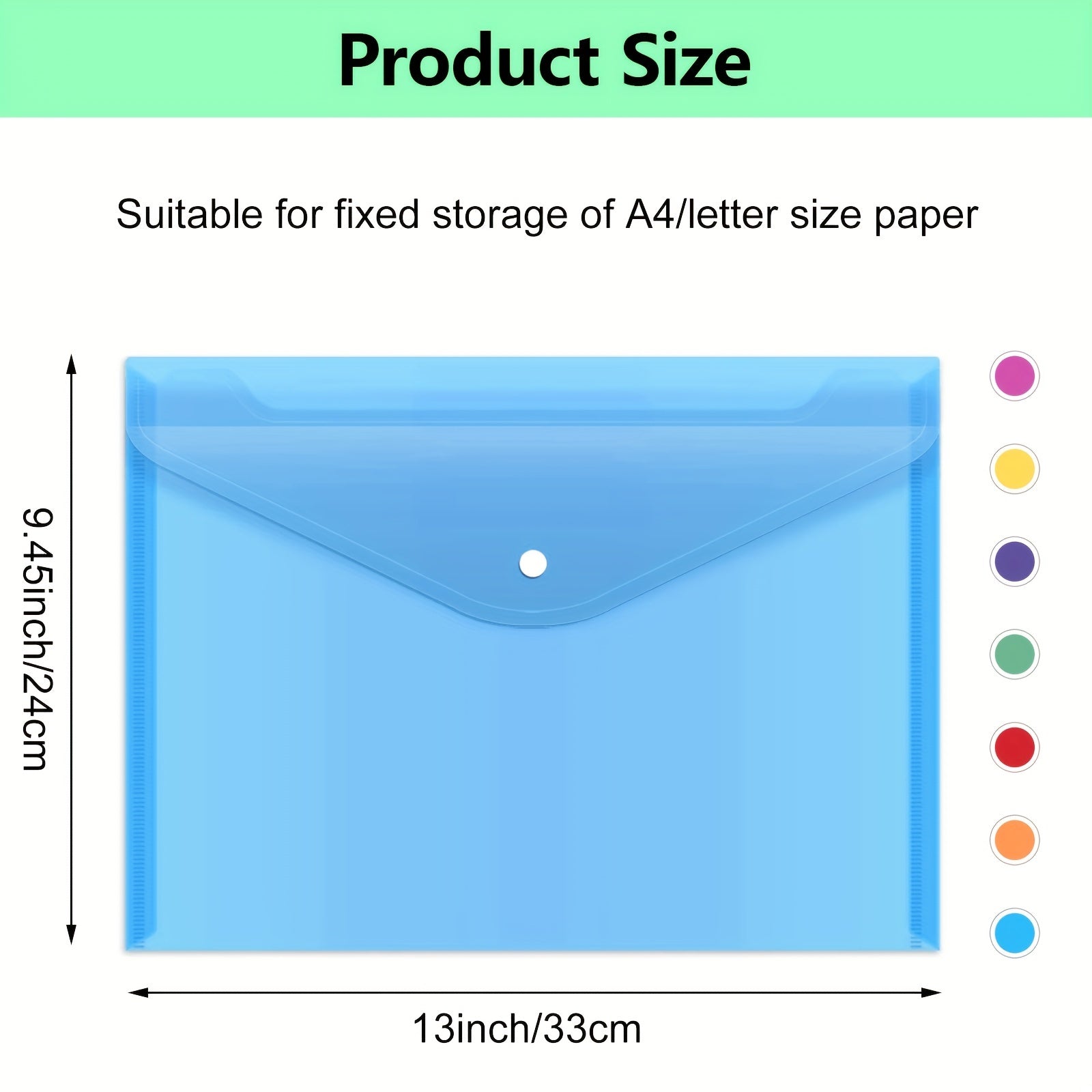 50pcs 8 Colors A4 Plastic Envelopes Set for Document Organization