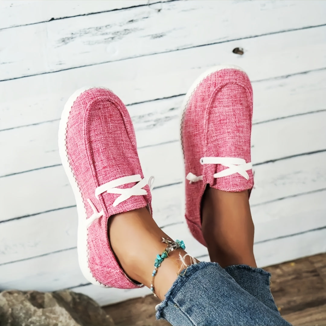 Women's Lace Up Flat Loafers Lightweight Anti-skid Canvas Shoes