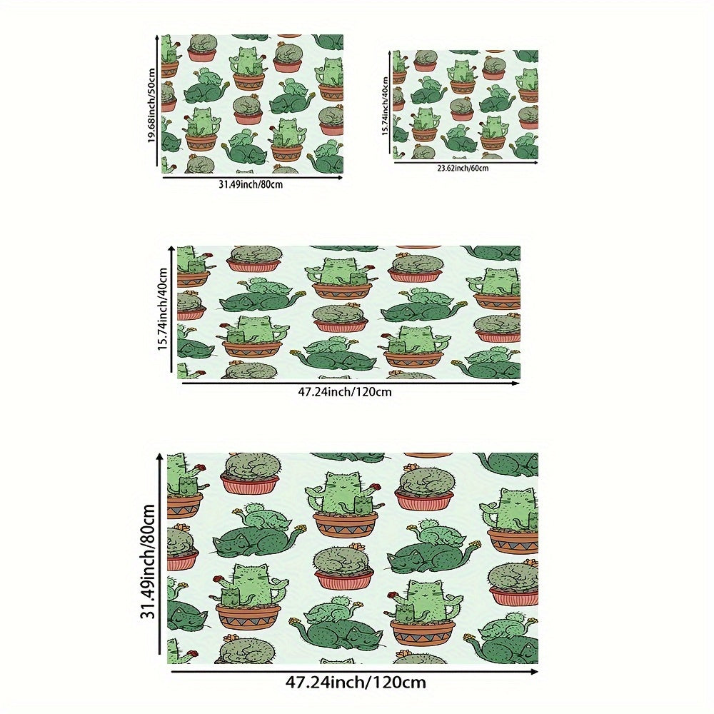 Cactus Pattern Rug Small Potted Plant Print Carpet Machine Washable Mat