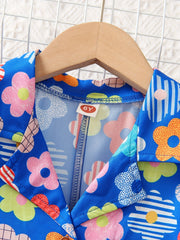 Girls' Floral V Neck Casual Shorts Jumpsuit Kids Spring Summer Fall Romper