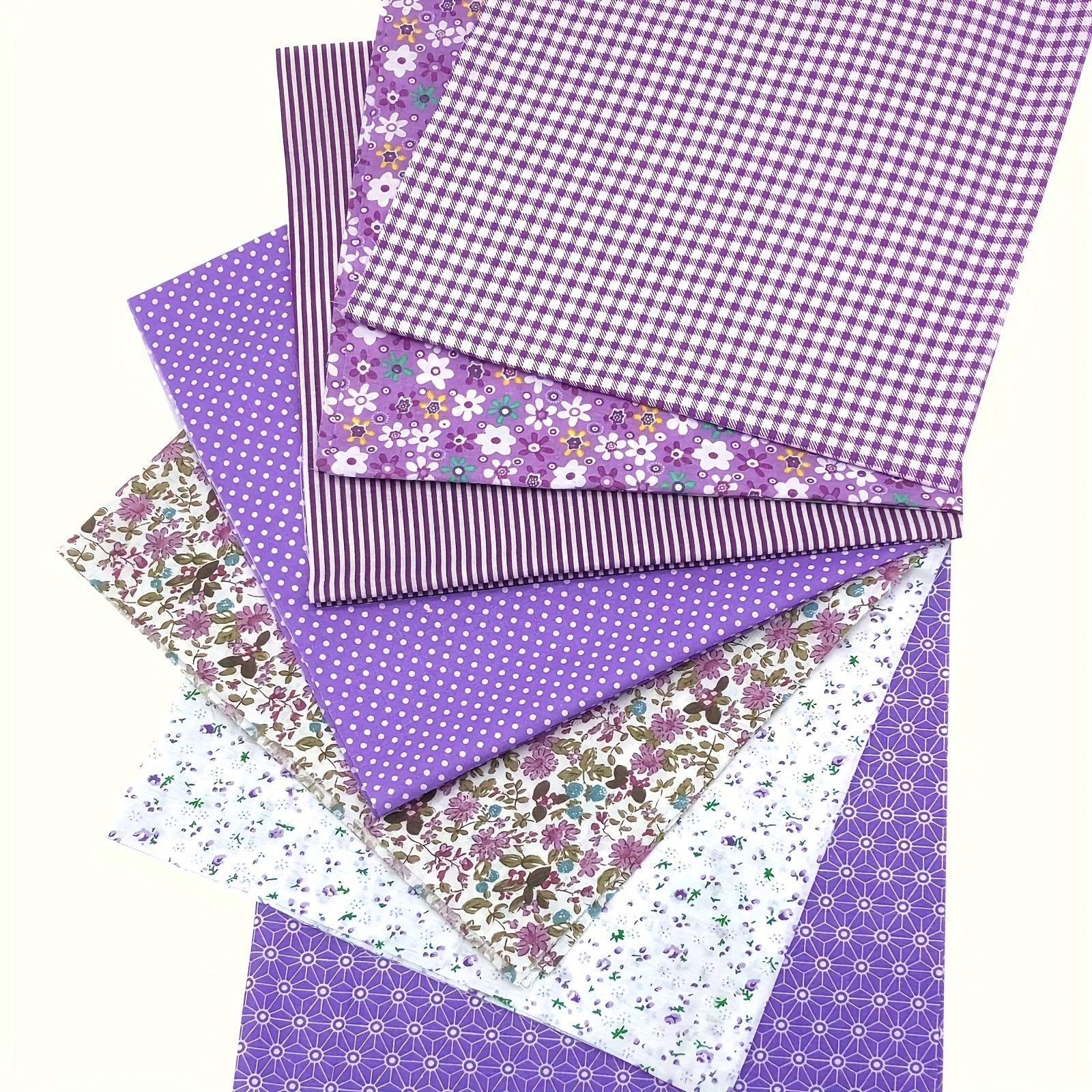 7pcs Purple Square Quilted Cotton Patch Fabric Bundle DIY Handcraft Sewing