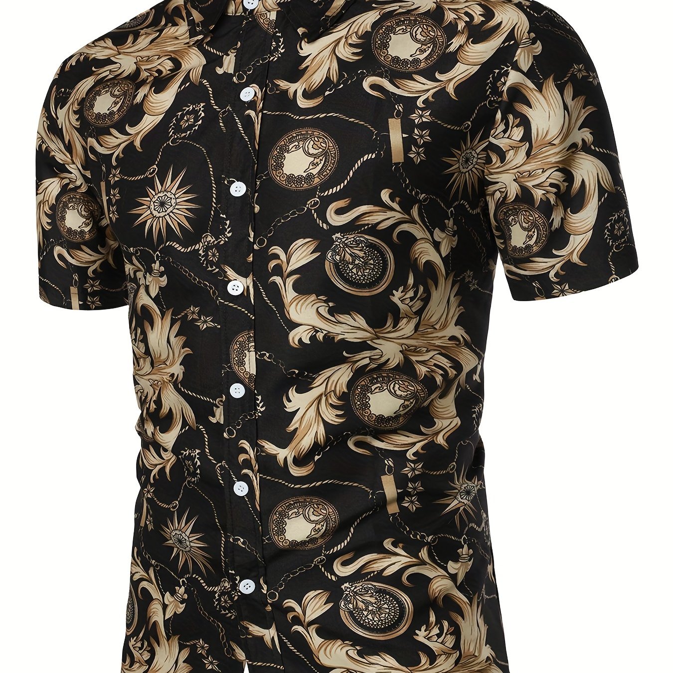 Baroque Style Print Men's Top Casual Short Sleeve Tee For Summer