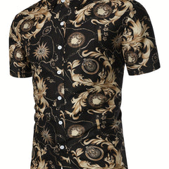 Baroque Style Print Men's Top Casual Short Sleeve Tee For Summer