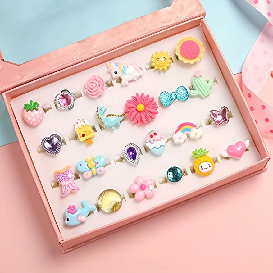 Colorful Resin Cartoon Pattern Rings For Little Girls