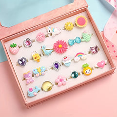 Colorful Resin Cartoon Pattern Rings For Little Girls