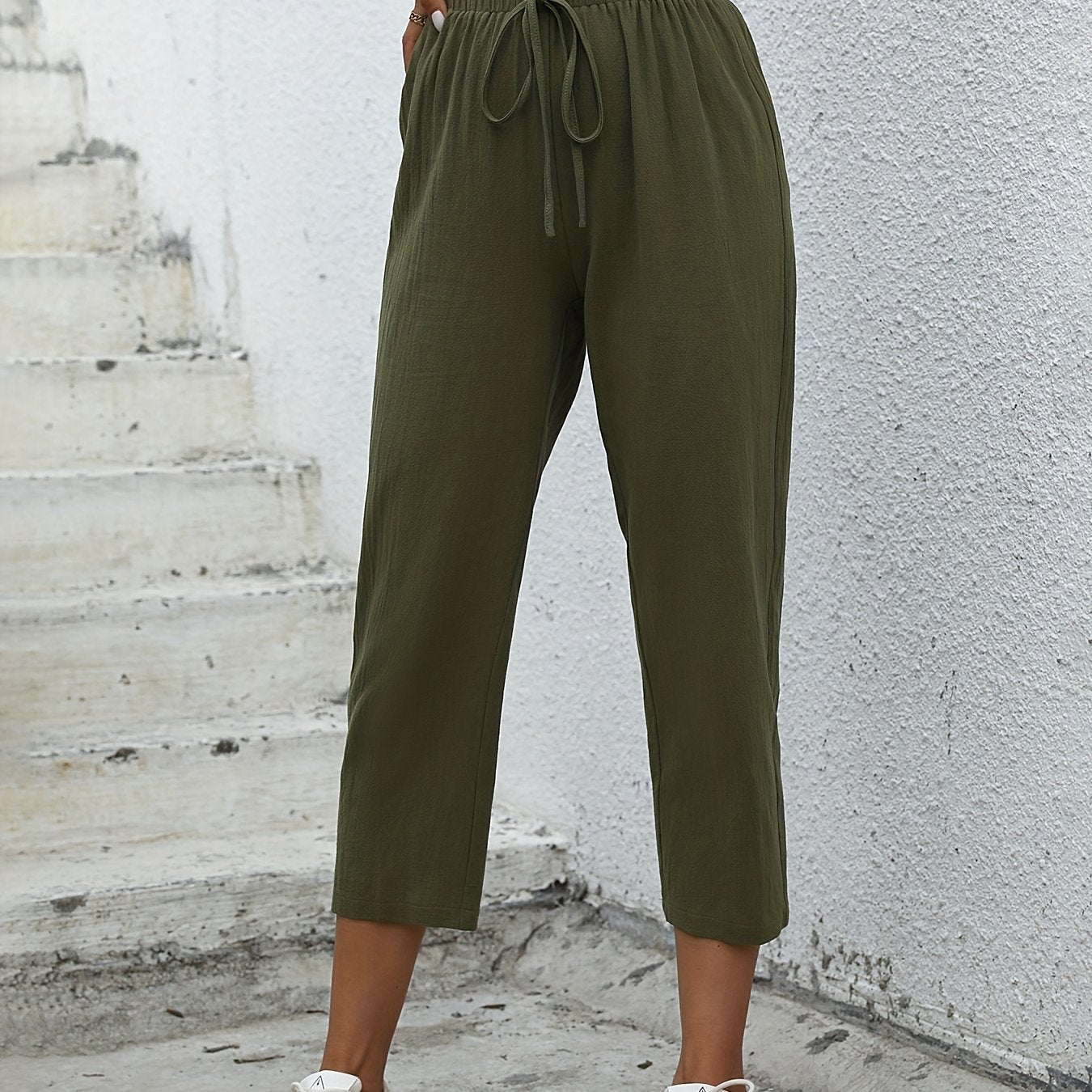High Waist Drawstring Cropped Pants Women's Clothing
