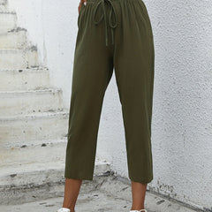 High Waist Drawstring Cropped Pants Women's Clothing