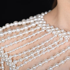 Baroque Faux Pearl Body Chain Shawl for Women Bridal Gowns Banquets Photoshoots
