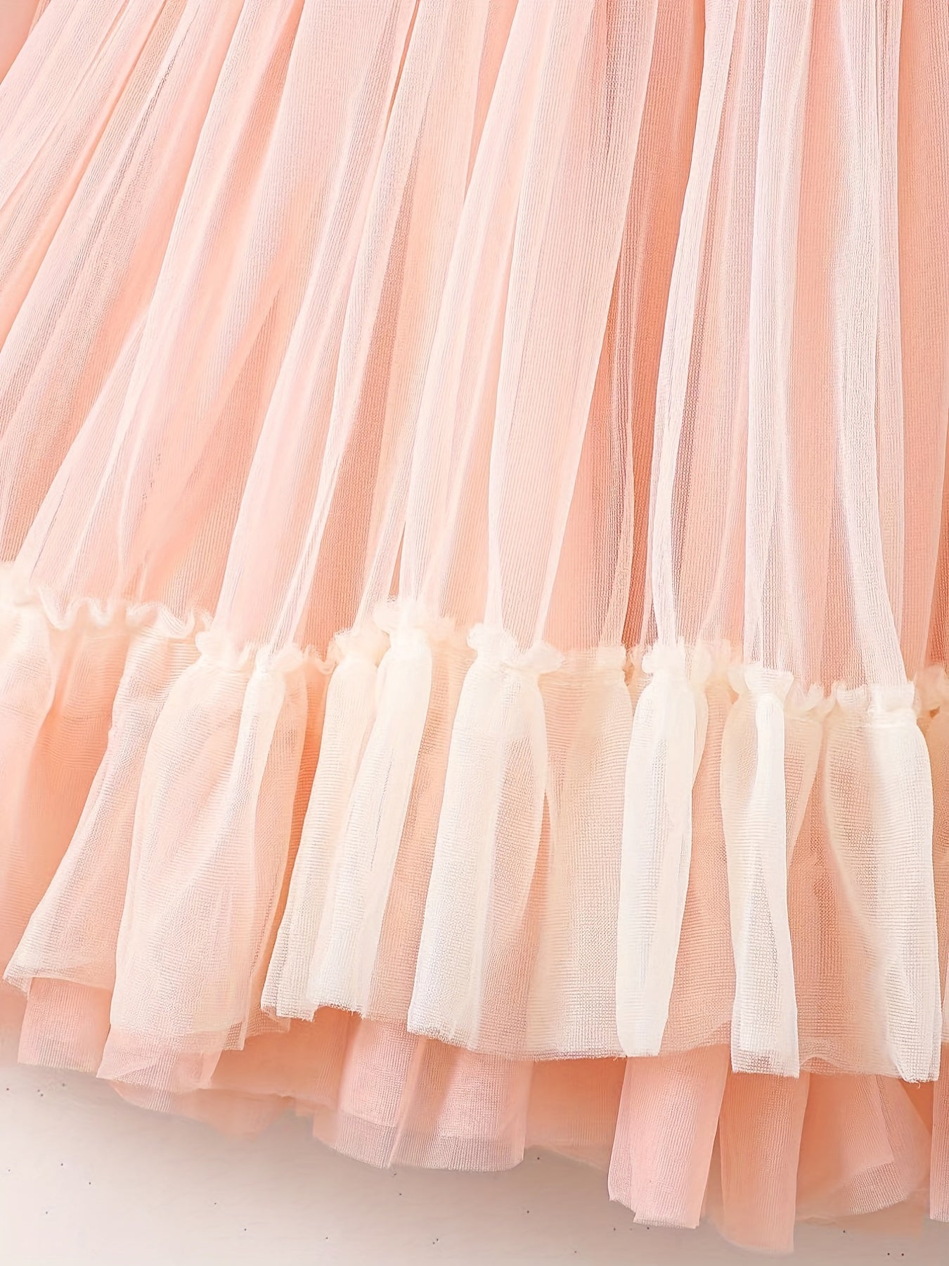 Embroidered Flutter Trim Mesh Dress for Girls