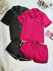 4 Pack Plus Size Pajama Set Women's Button Up