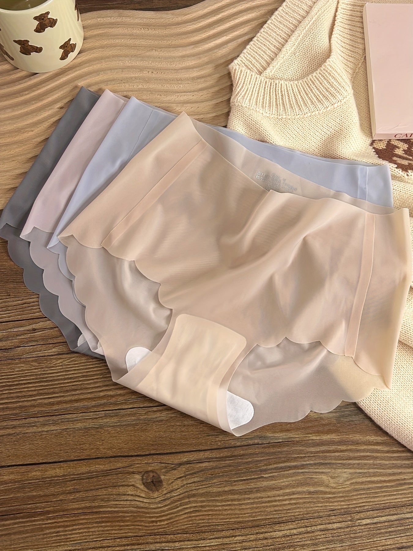 5pcs Seamless Scallop Trim Briefs Women's Lingerie & Underwear