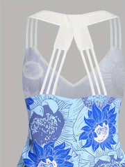 Floral Print V Neck Layered Split Strap Tank Top