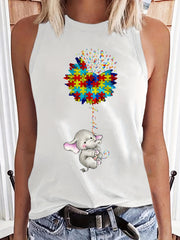 Elephant Print Sleeveless Tank Top for Summer Women's Clothing