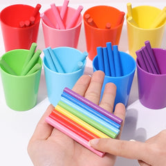 Color Matching Cups and Wooden Sticks for Preschoolers