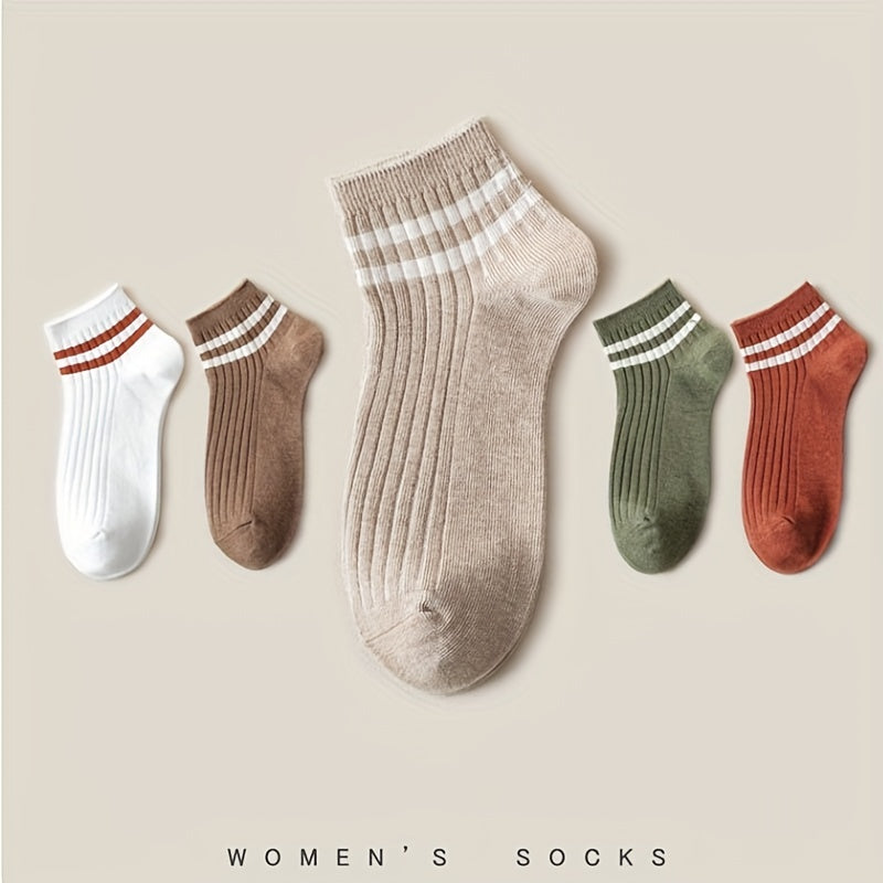 4 Pairs Stripe Print Ribbed Short Socks for Women