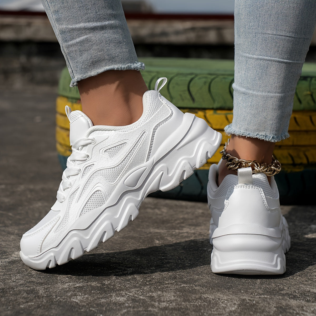 Solid Breathable Heighten Chunky Sneakers Casual Wear Resistance Running Shoes