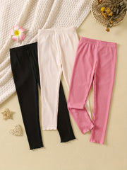 3pcs Girls Stretch Soft Leggings Footless Tights Solid Striped Pants