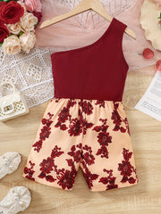 Toddler Girls Butterfly Graphic One Shoulder Rompers Jumpsuits