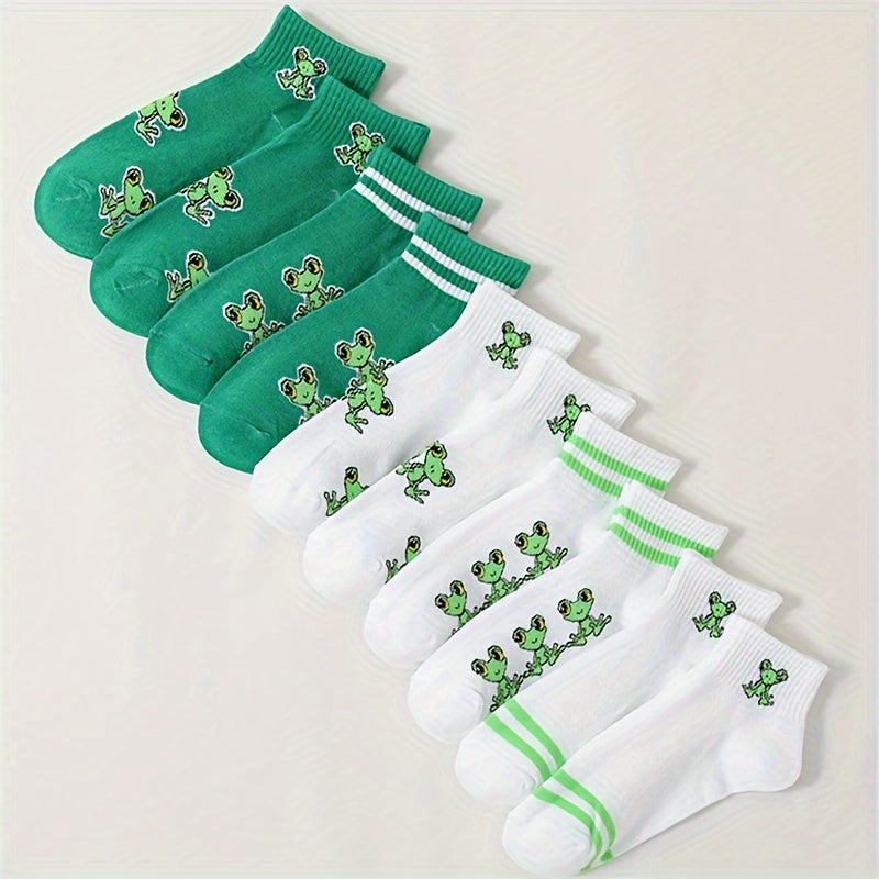 10 Pairs Cartoon Frog Print Socks - Women's Comfy Short Stockings