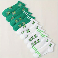 10 Pairs Cartoon Frog Print Socks - Women's Comfy Short Stockings
