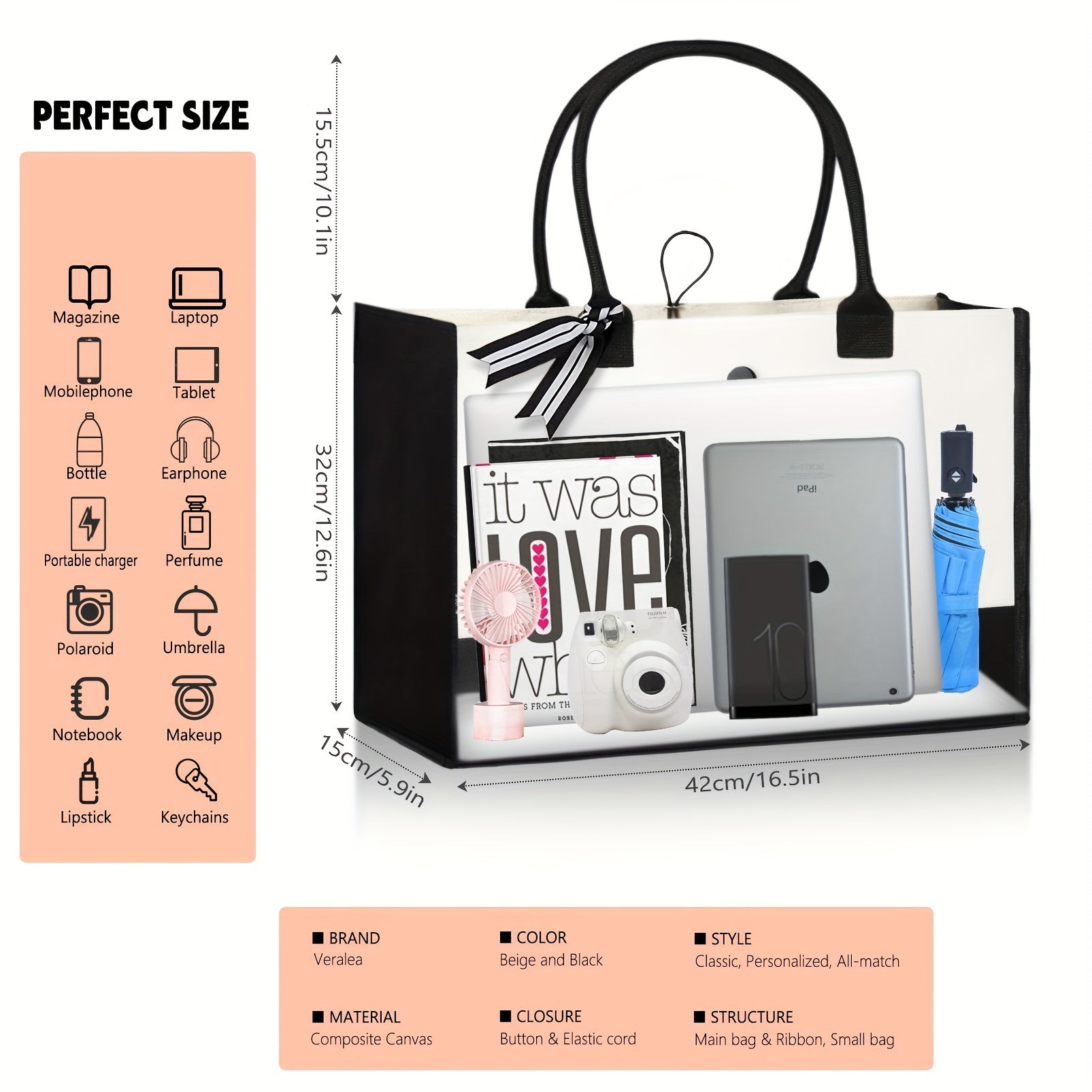 Letter Pattern Handbag Tote Bag Canvas Shopping Bag Large Capacity Travel Bag