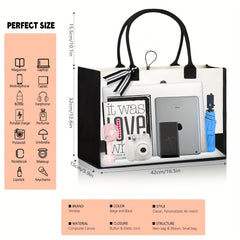 Letter Pattern Handbag Tote Bag Canvas Shopping Bag Large Capacity Travel Bag