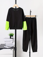 Boy's Clash 2pcs Sweatshirt & Sweatpants Set LIKE A KING Print Long Sleeve Top