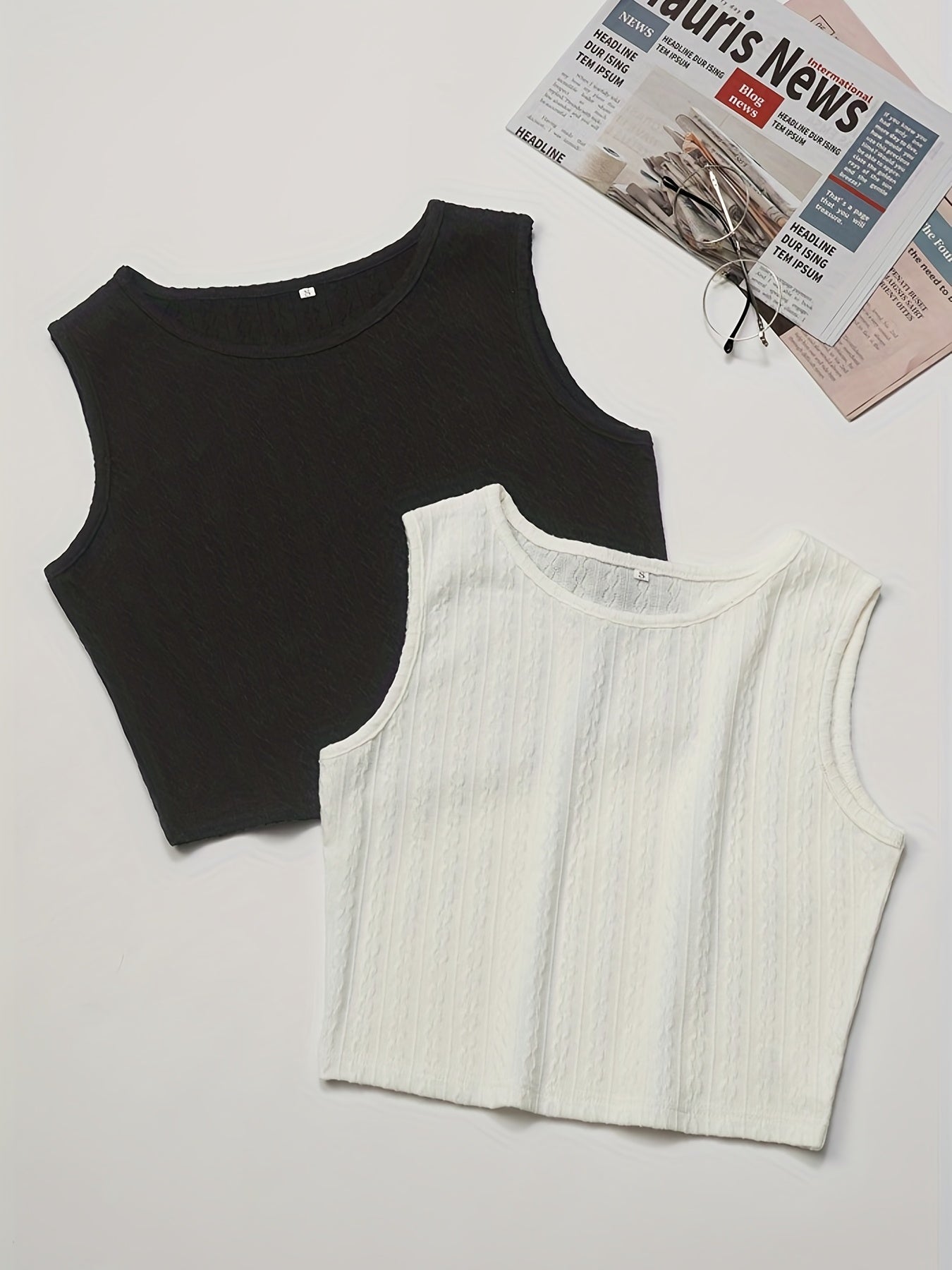 Textured 2pcs Tank Top Sleeveless Summer Women's Clothing