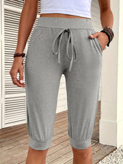 Solid Drawstring Shorts Casual Workout Knee Length Shorts