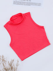 High Neck Crop Tank Top Ribbed Solid Casual Top
