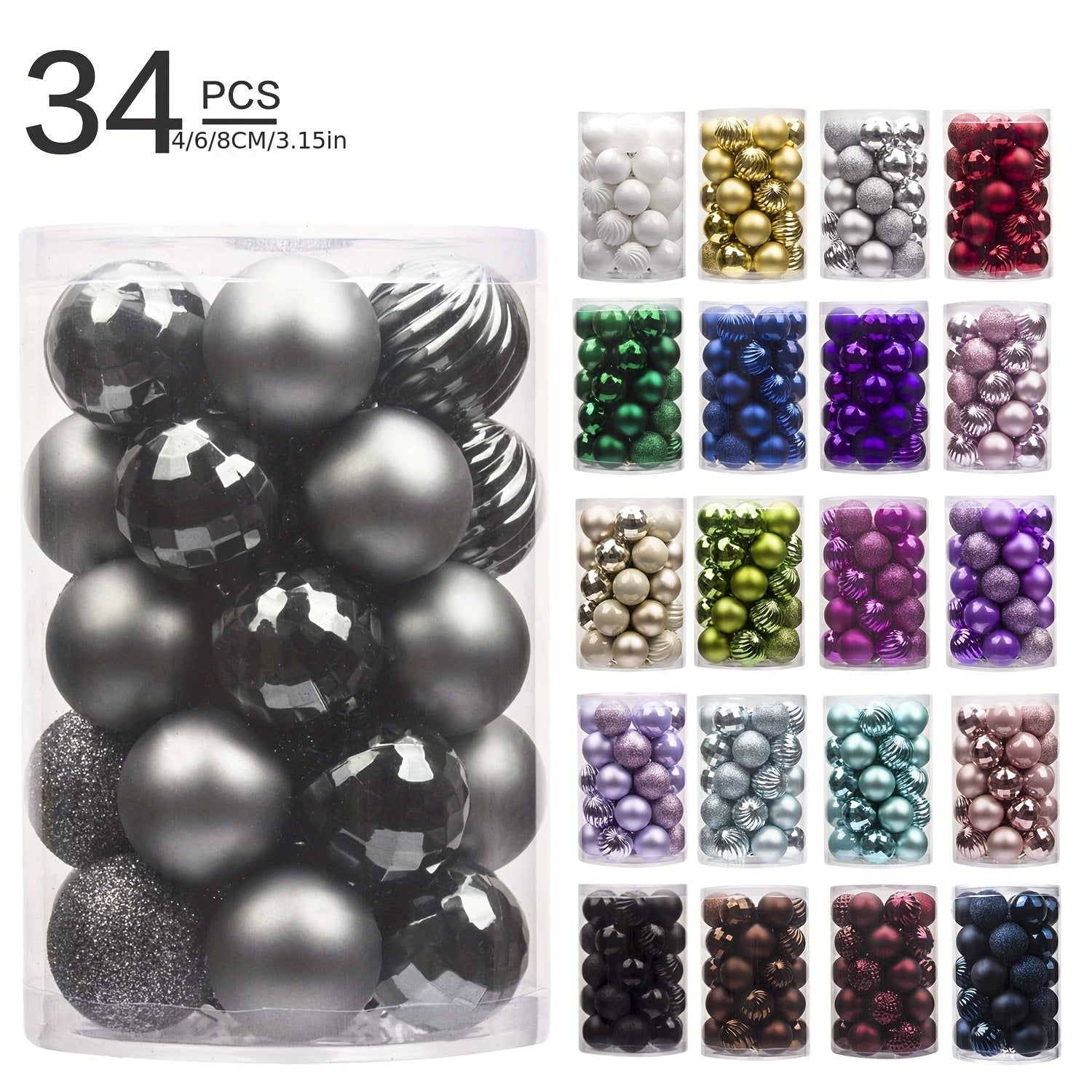 34pcs Christmas Balls Set Special Shaped Holiday Party Decoration