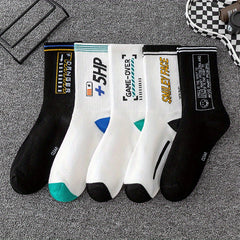 5 Pairs Letter Pattern Print Socks Men's Outdoor Street Stockings