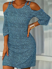 Cold Shoulder Crew Neck Dress Half Sleeve Casual Dress