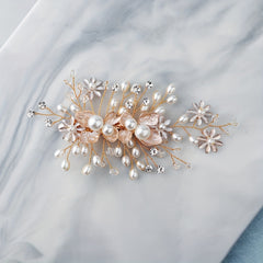 Flower Charm Braided Hair Clip Rhinestone & Faux Pearl Decor Barrette