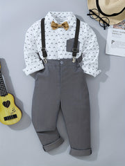 Boys Gentleman Bowtie Shirt & Overalls Set