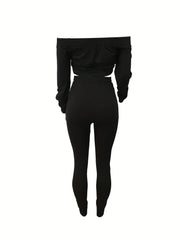 Off Shoulder Crop Top & Drawstring Pants Set